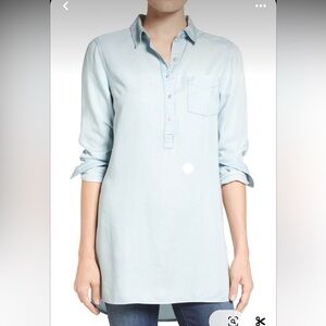 Caslon Nordstrom Tunic Fit Chambray Denim Light Blue Shirt
